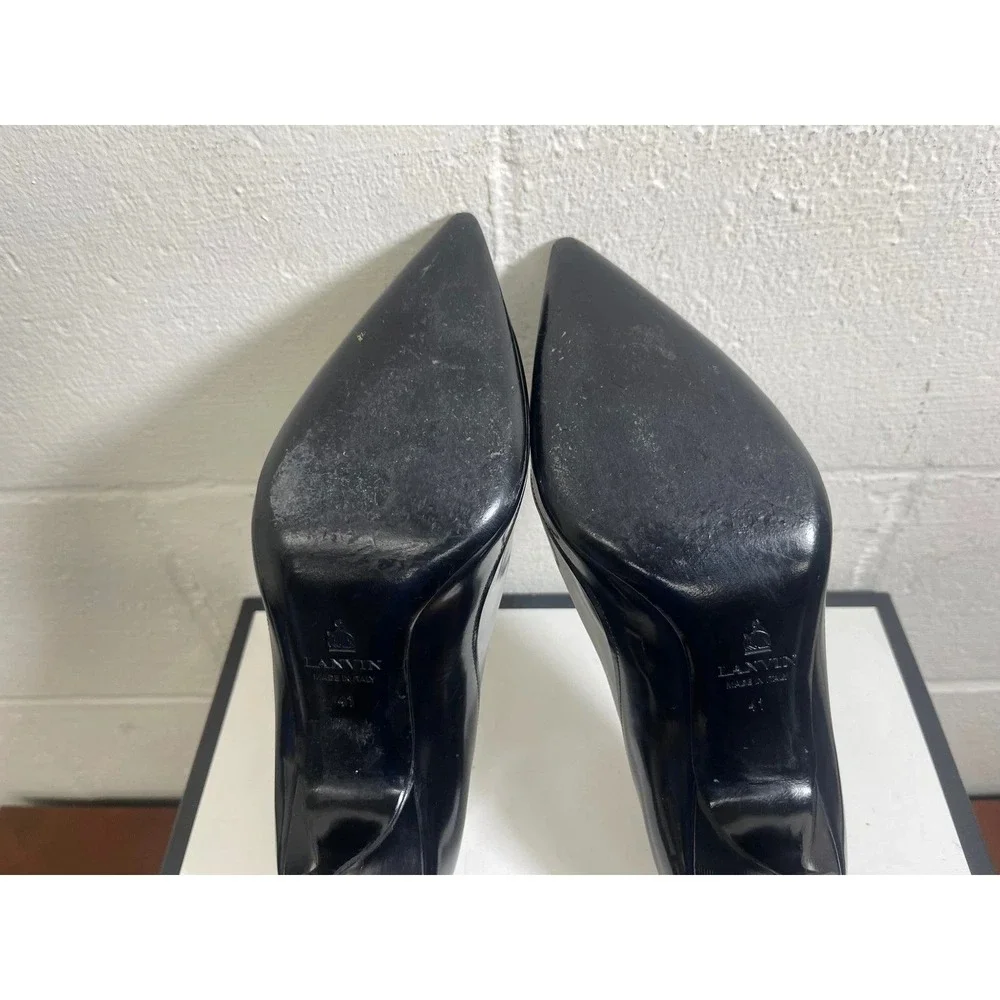 Lanvin Black Silver Pointed Toe Stiletto Pump Heels Womens 41 EU/8 US Italy Made